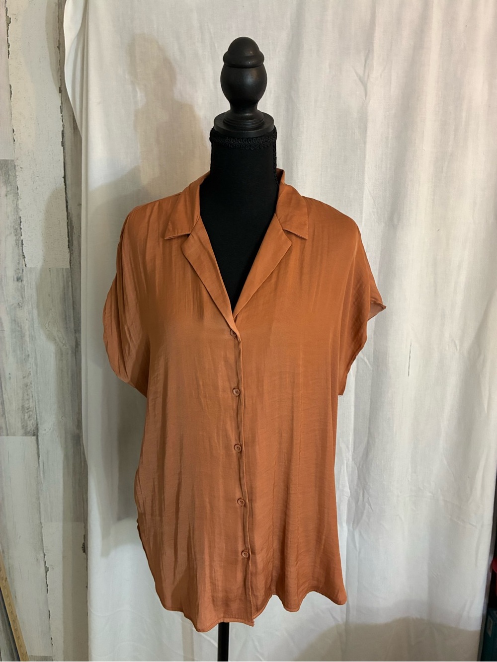 Nine West Rust-Orange Short Sleeve Button Down Shirt